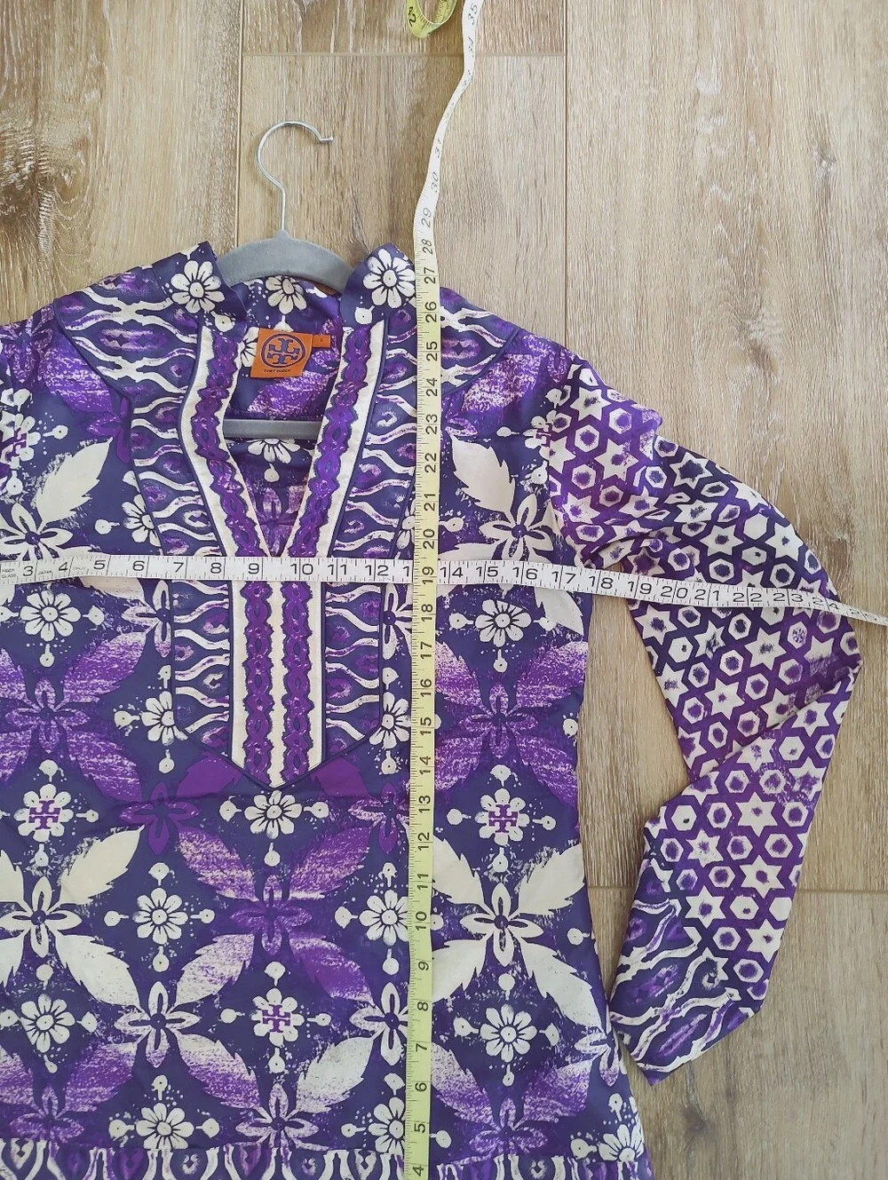 Tory Burch Silk V-Neck Ikat Tunic Top Size 2